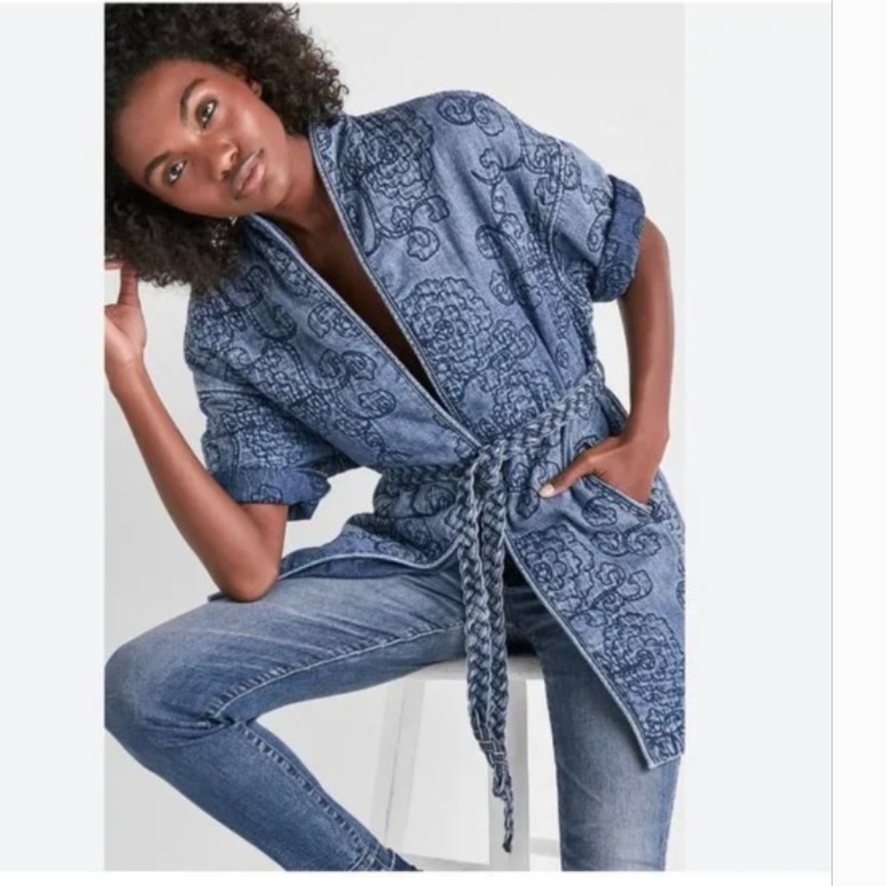 Lucky Brand Denim Blue Quilted Kimono Jacket  SIZE S